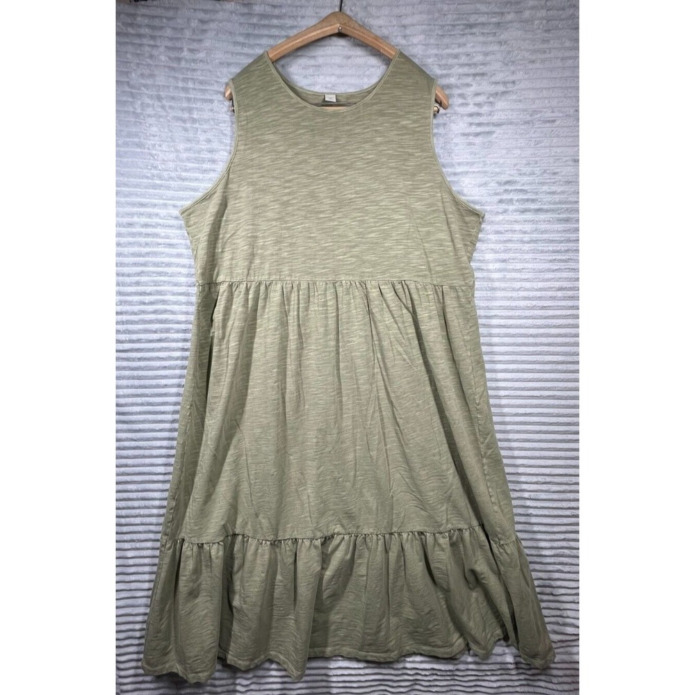 Old Navy Sleeveless Tank Tiered Knit Midi‎ Dress Women's 2XL Olive Green *Flaw